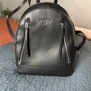 Michael Kors Black Leather Backpack with Silver Details